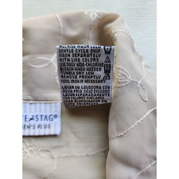 TOP/BLOUSE-WHITE STAG-Tan-Sheer-Button Up-Embroidery-3/4 Sleeves-Size Plus 16 W - Picture 13 of 16